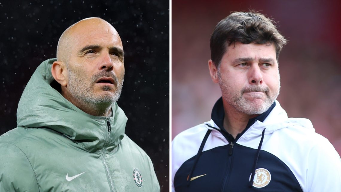 Enzo Maresca looks on during Manchester United v Chelsea - Premier League. Mauricio Pochettino looks on during Nottingham Forest v Chelsea FC - Pre...
