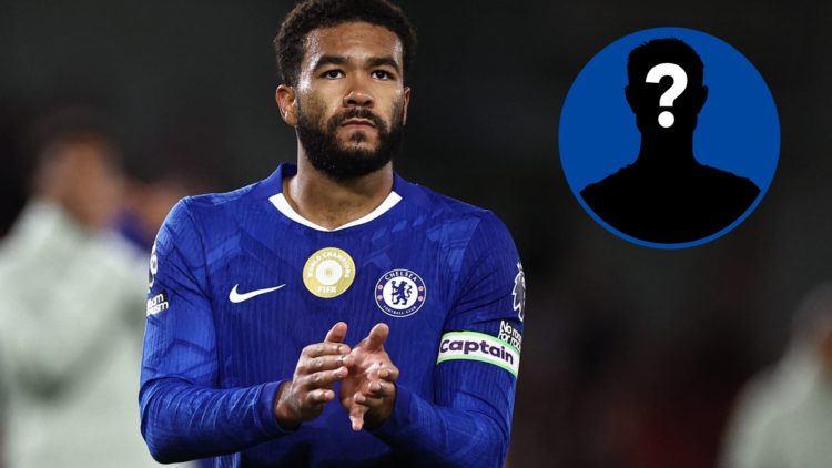 Chelsea defender Reece James looking disappointed after Brentford draw, inset mystery player