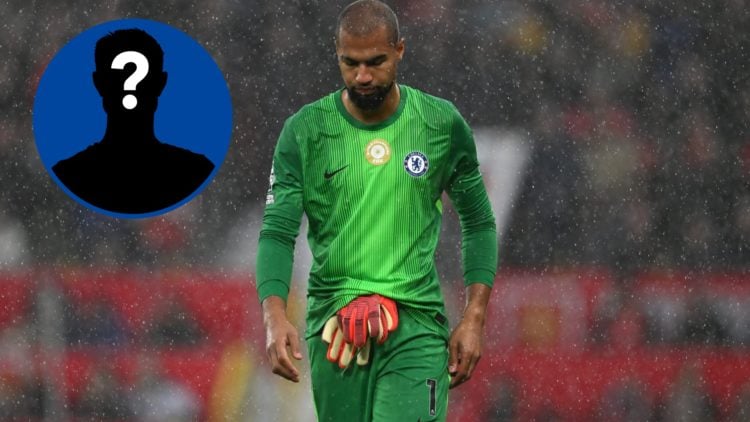 Chelsea goalkeeper Robert Sanchez after being sent off, inset mystery player