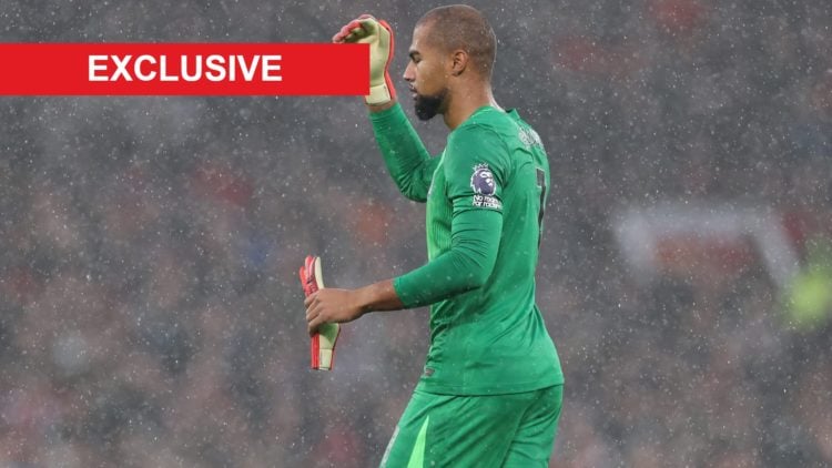 Robert Sanchez looks on after being sent off during Manchester United v Chelsea - Premier League