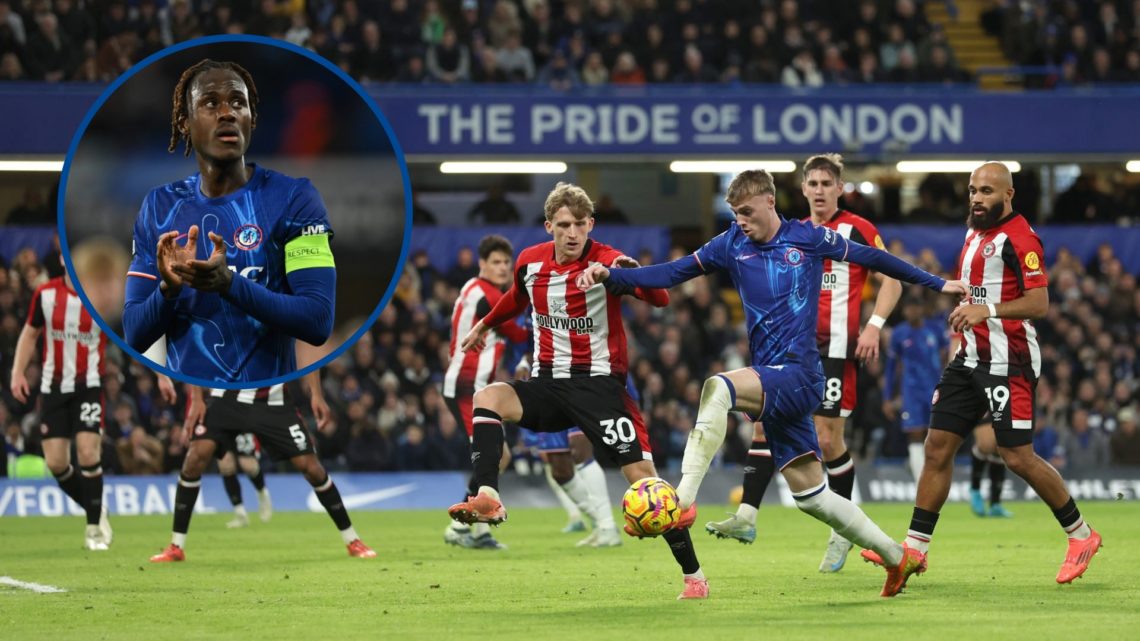 Chelsea star Cole Palmer in action against Brentford, inset Trevoh Chalobah with captain's armband