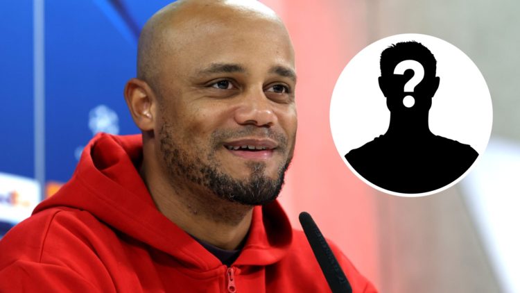 Bayern Munich manager Vincent Kompany during a press conference before a Champions League match. Inset, mystery football player.