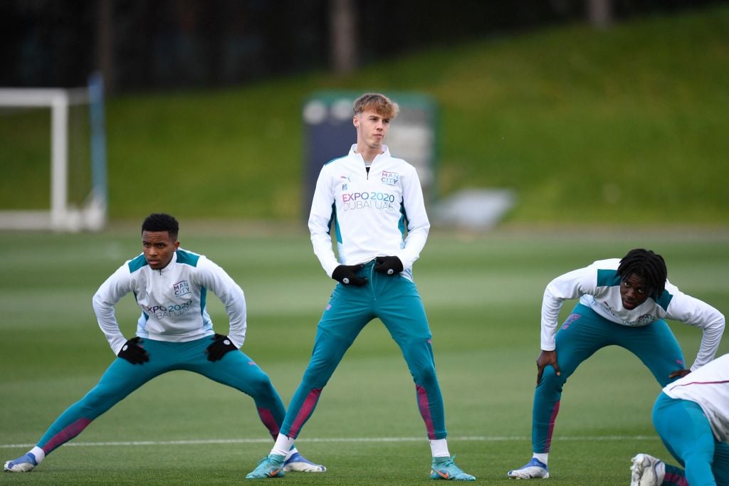 Cole Palmer in training at the Manchester City training ground.