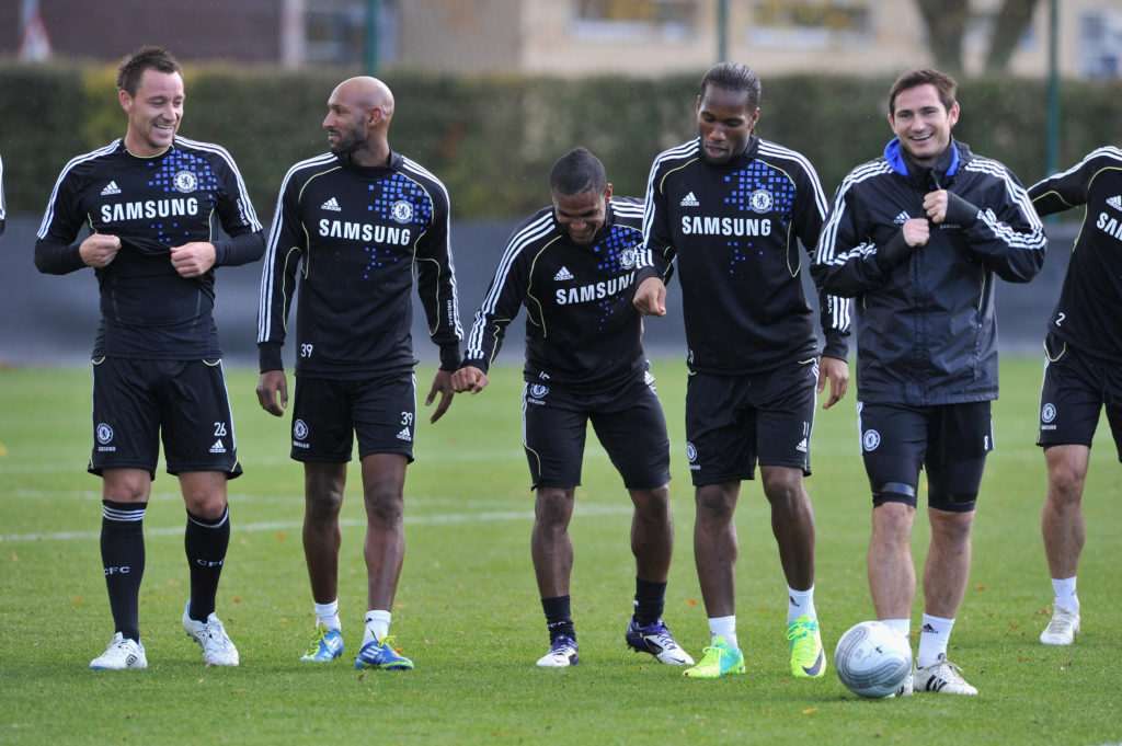 John Terry, Nicolas Anelka, Florent Malouda, Didier Drogba and Frank Lampard in a Chelsea training session.