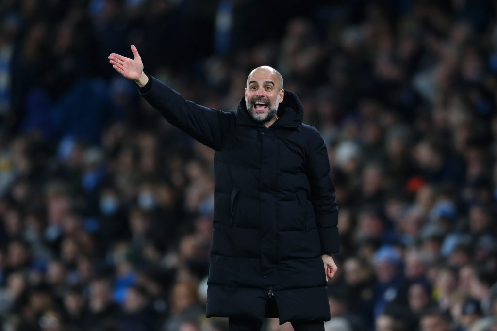 Manchester City manager Pep Guardiola during the Premier League match against Brentford.