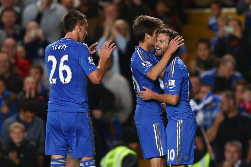 Juan Mata celebrates scoring for Chelsea against Wolves in the League Cup.