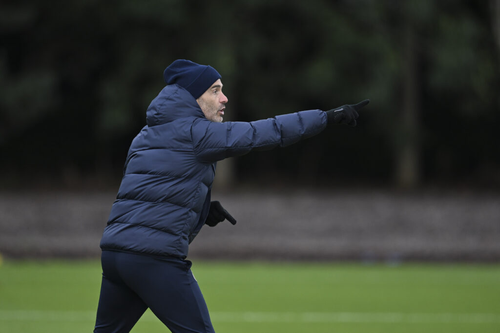 Chelsea manager Enzo Maresca in a training session at Cobham.