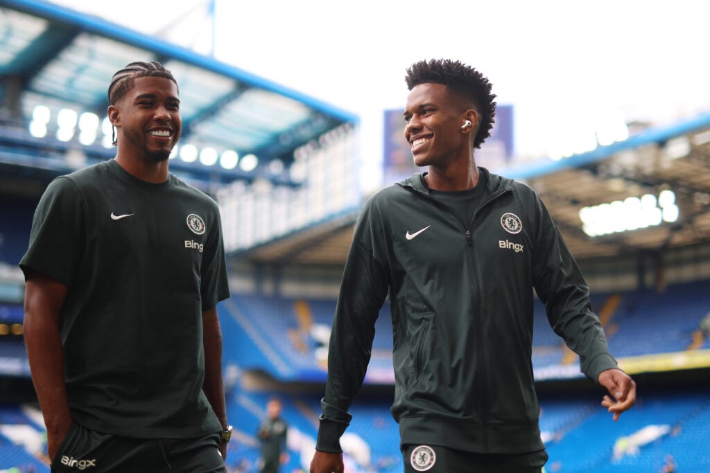 Andrey Santos and Estevao Willian before Chelsea's Premier League match against Fulham.