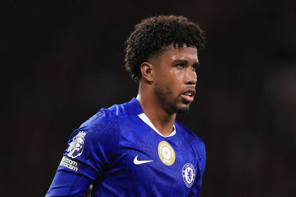 Andrey Santos playing for Chelsea against Manchester United in the Premier League.