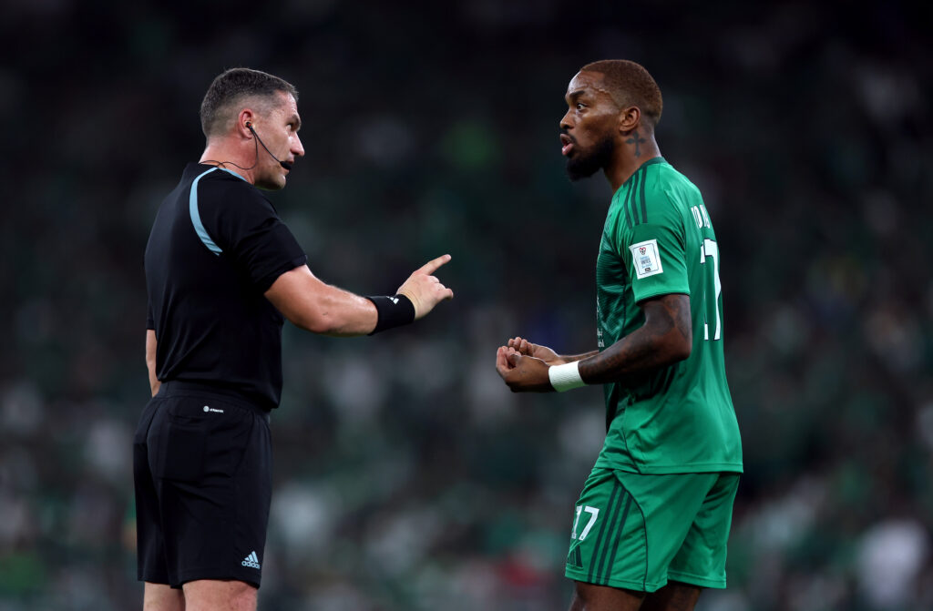 Ivan Toney speaks to the referee during the FIFA Intercontinental Cup match between Al-Ahli and Pyramids.