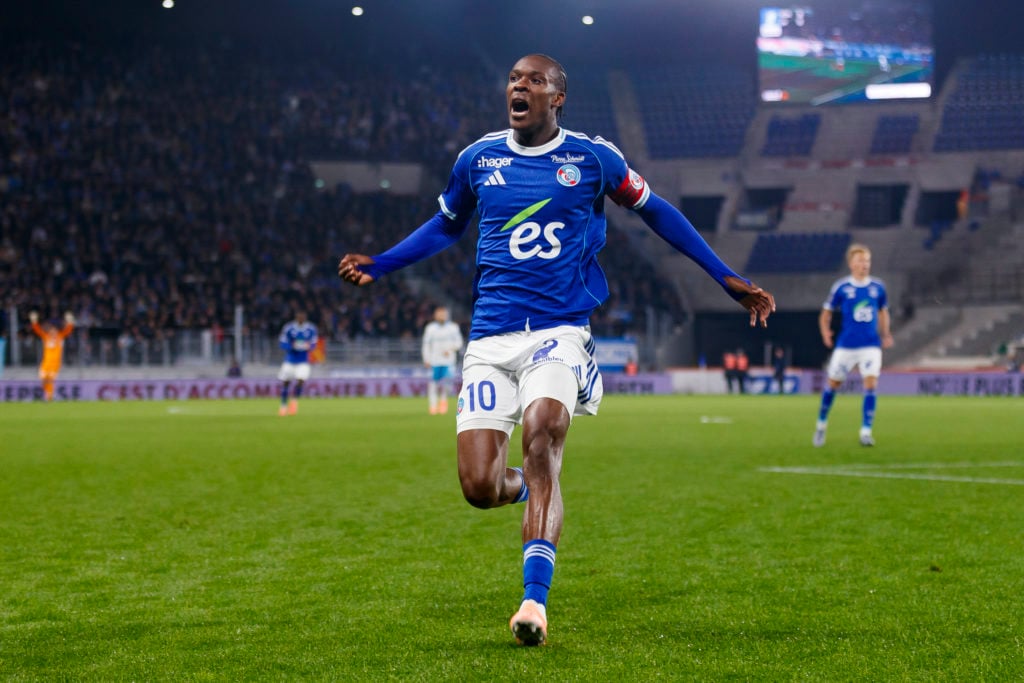 Emanuel Emegha reacts during Strasbourg vs Marseille