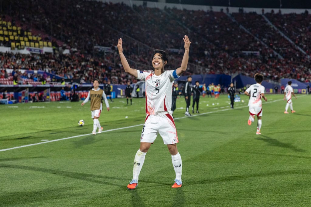 Rion Ichihara celebrates during Chile v Japan: Group A - FIFA U-20 World Cup Chile 2025