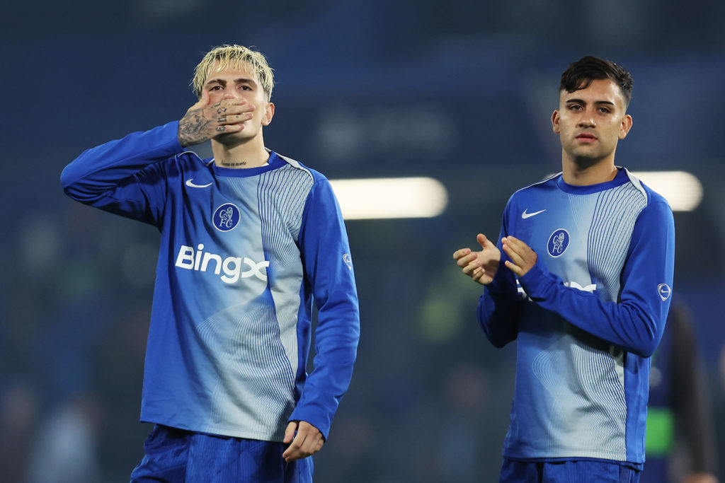 Alejandro Garnacho of Chelsea blows a kiss to the crowd during the UEFA Champions League 2025/26.