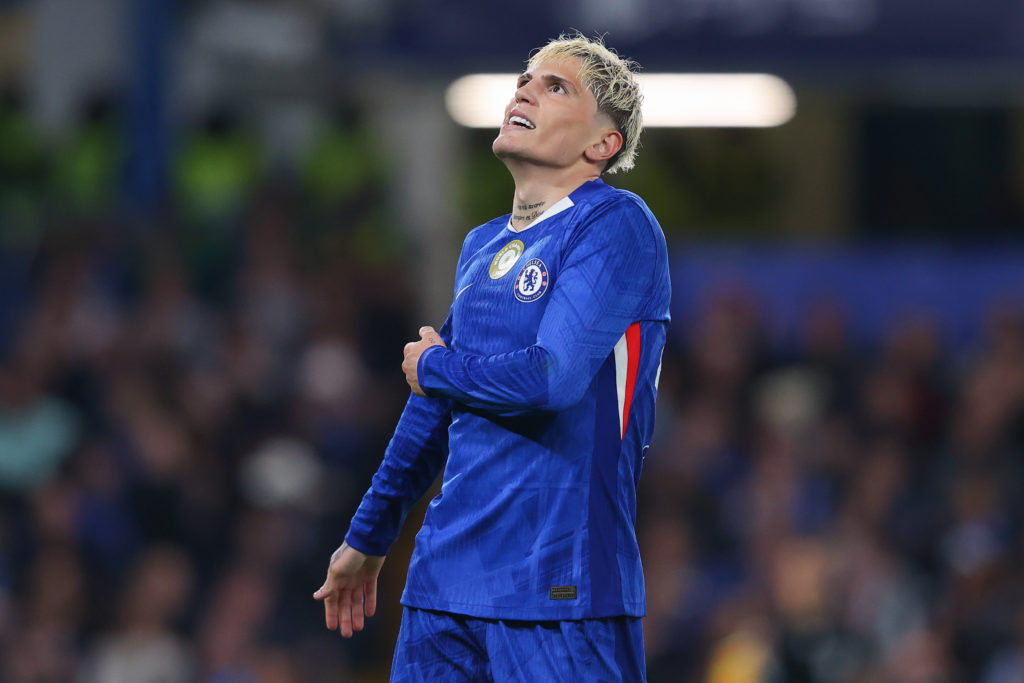 Chelsea winger Alejandro Garnacho looks towards the sky