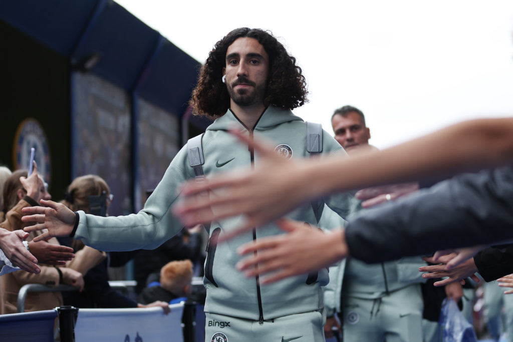 Marc Cucurella arrives at Stamford Bridge ahead of Chelsea against Liverpool in the Premier League.
