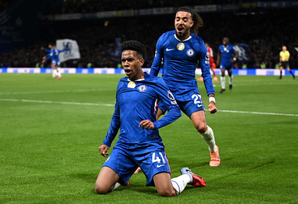Chelsea winger Estevao Willian celebrating last-minute goal