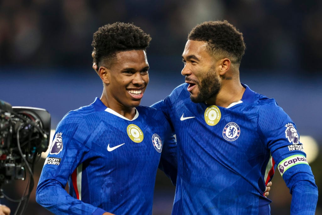Chelsea captain Reece James with Estevao Willian