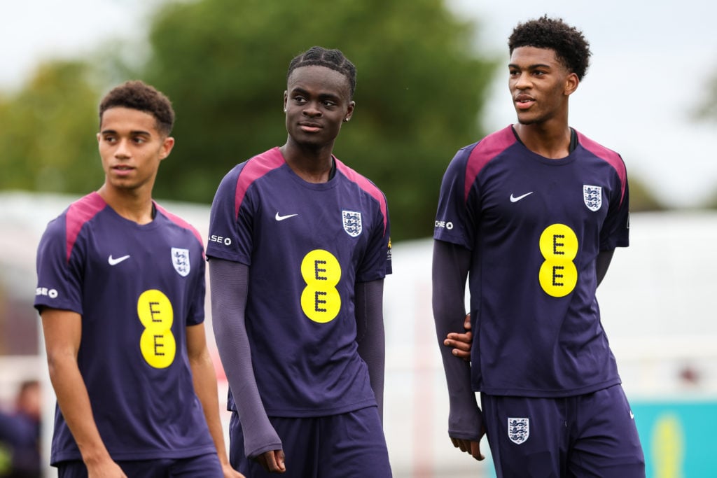 Josh King, Tyrique George and Josh Acheampong training for England Under-21s.