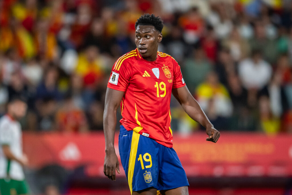 Samu Aghehowa of Spain looks on during the FIFA World Cup 2026 qualifier match