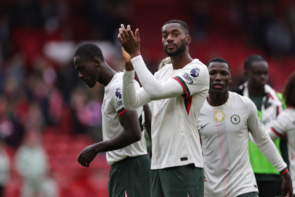 Tosin Adarabioyo applauds the fans after Nottingham Forest v Chelsea - Premier League