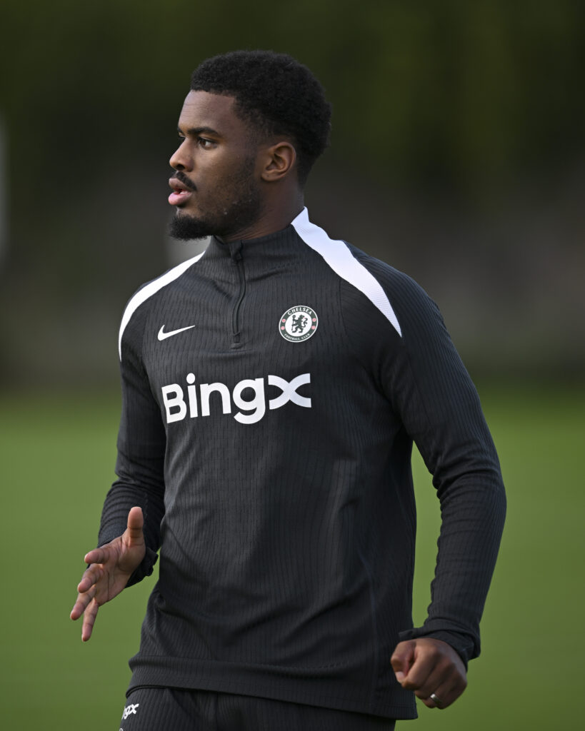 Jorrel Hato during a Chelsea open training session at Cobham.
