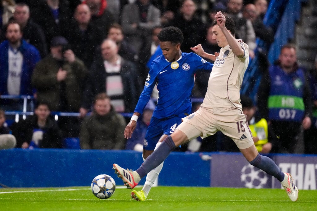 Chelsea winger Estevao Willian putting in a cross