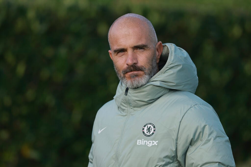 Chelsea manager Enzo Maresca in a training session at Cobham.