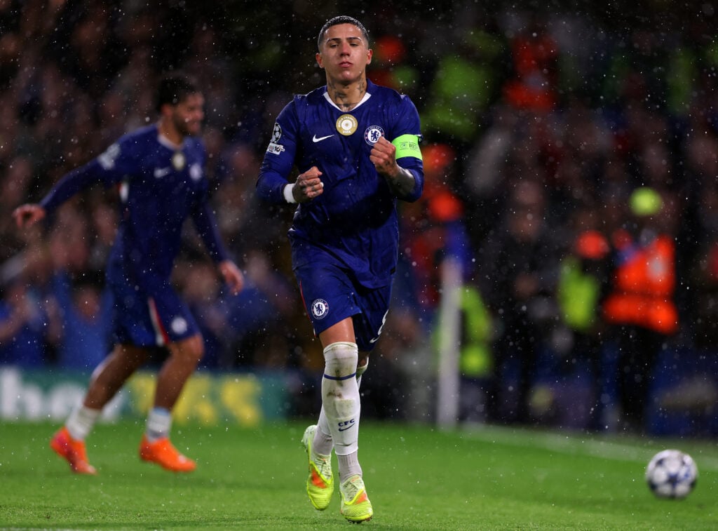 Chelsea midfielder Enzo Fernandez after scoring a penalty against Ajax in the Champions League.