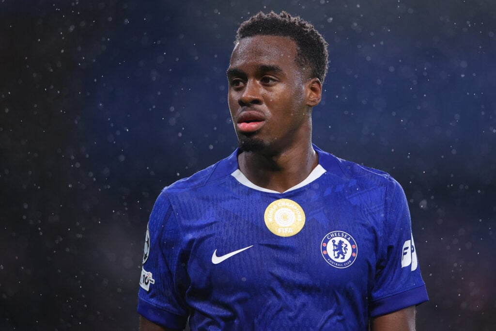 Jamie Gittens playing for Chelsea against Ajax in the Champions League.