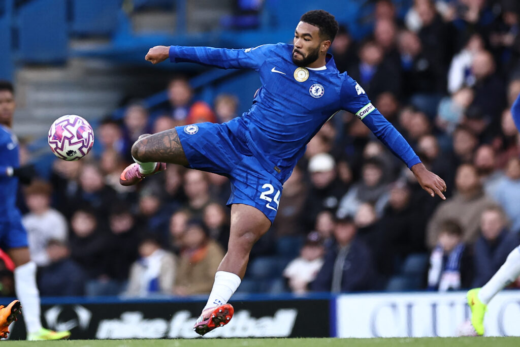 Chelsea's Reece James playing against Sunderland in the Premier League.