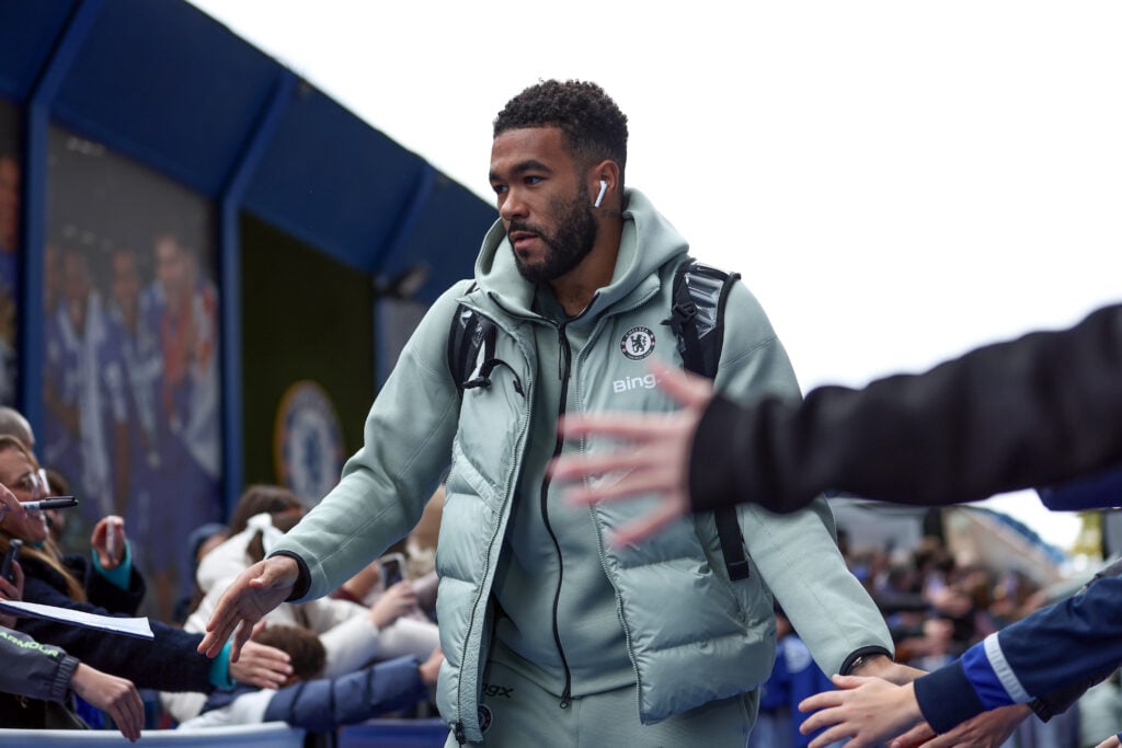 Chelsea captain Reece James greets fans as he arrives at Stamford Bridge before playing Sunderland in the Premier League.