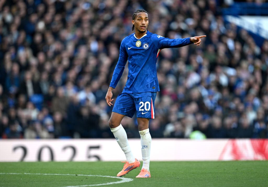 Joao Pedro gestures during Chelsea against Sunderland in the Premier League.