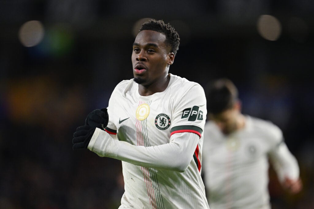 Chelsea winger Jamie Gittens celebrating goal