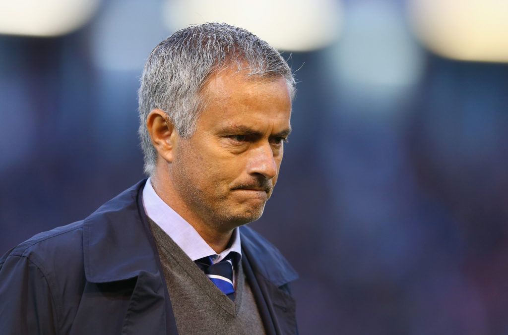 Jose Mourinho walks to the dugout before Burnley against Chelsea in the Premier League.