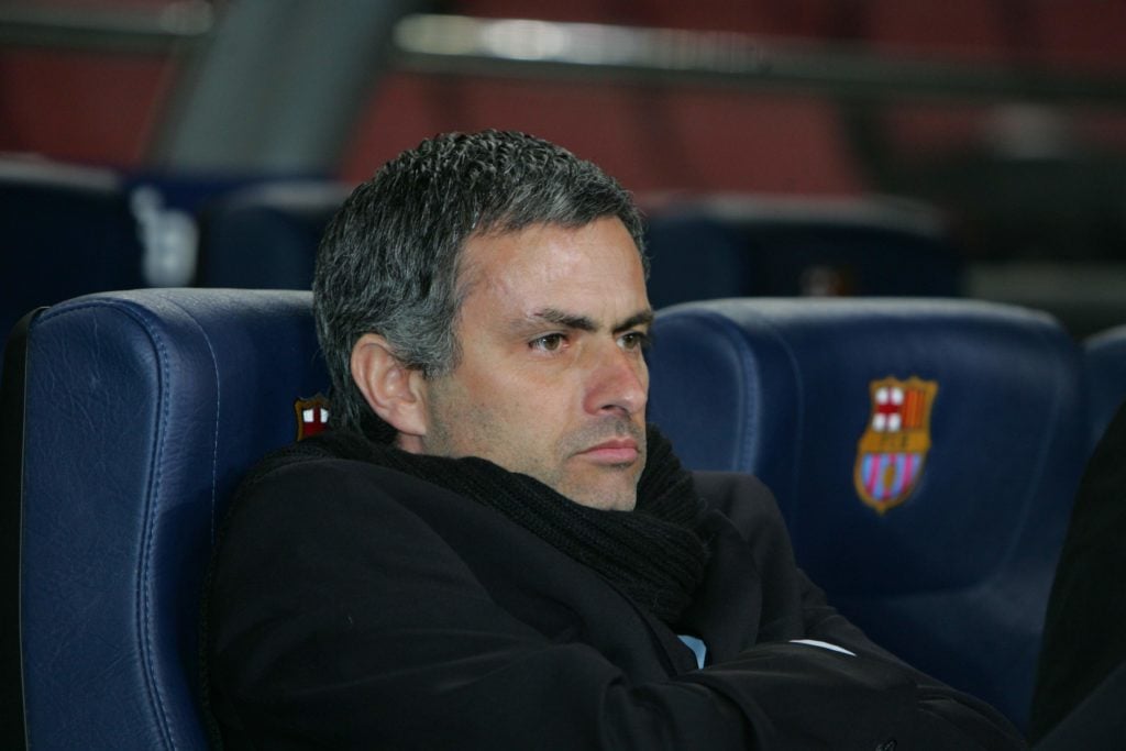 Jose Mourinho looks on ahead of UEFA Champions League - FC Barcelona vs Chelsea