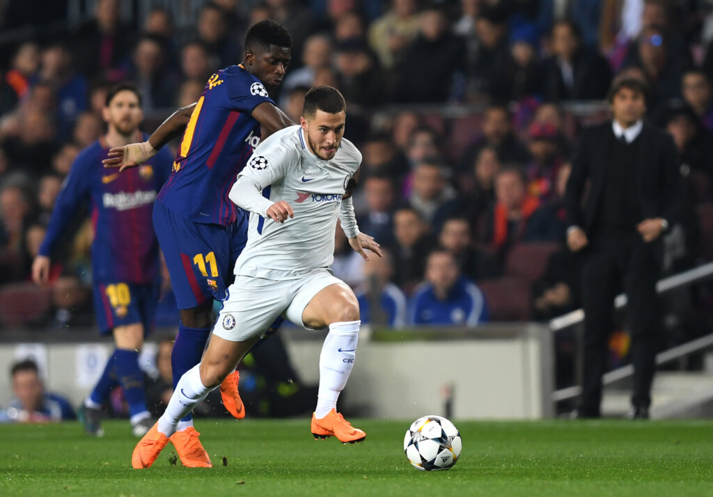 Chelsea winger Eden Hazard dribbling with the ball