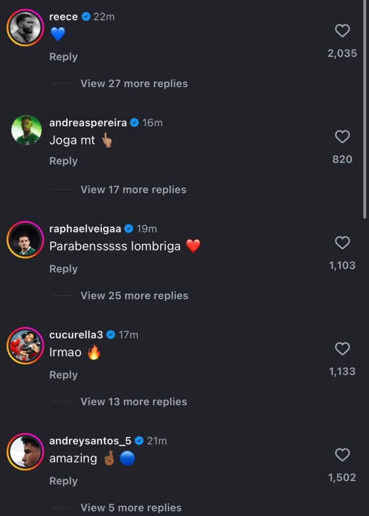 Comments on Estevao Willian's Instagram