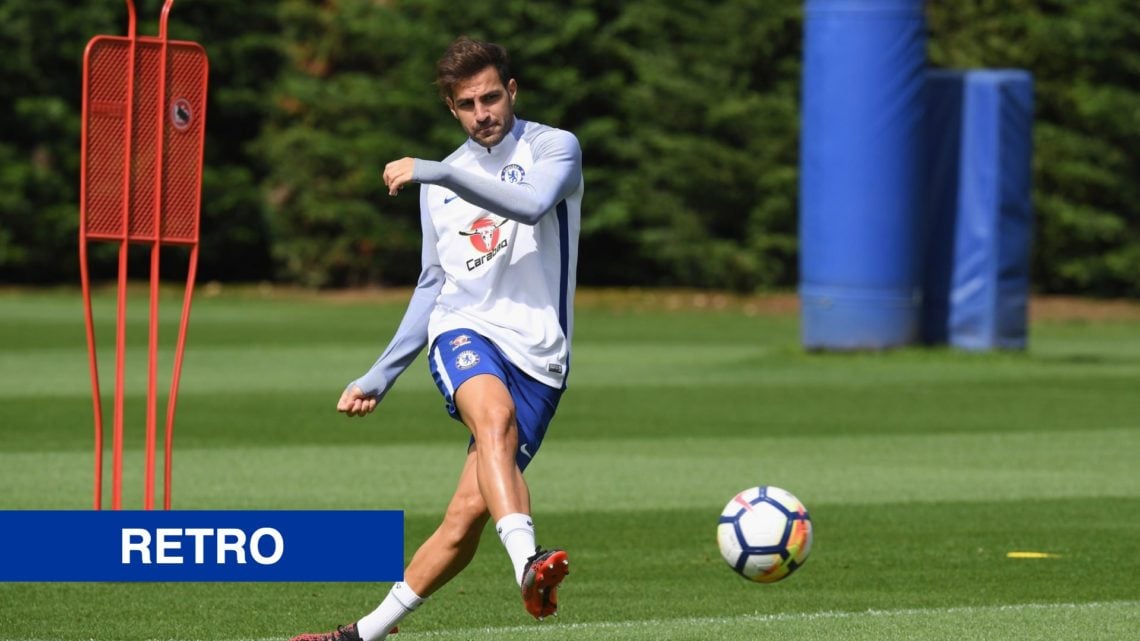 Cesc Fabregas kicks the ball during a Chelsea training session.