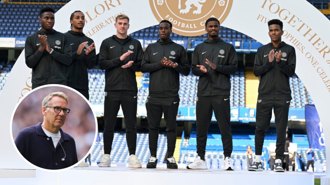 Chelsea's summer signings presented at Stamford Bridge. Inset, Paul Merson during Tottenham vs Arsenal match