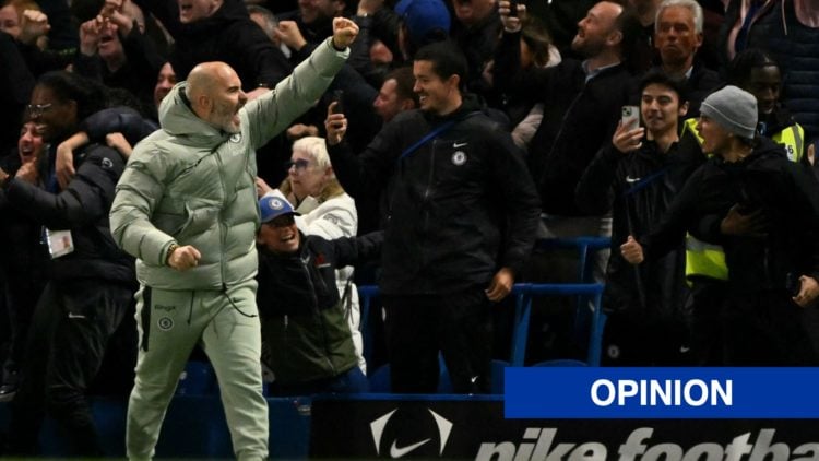 Chelsea manager Enzo Maresca celebrating late winner