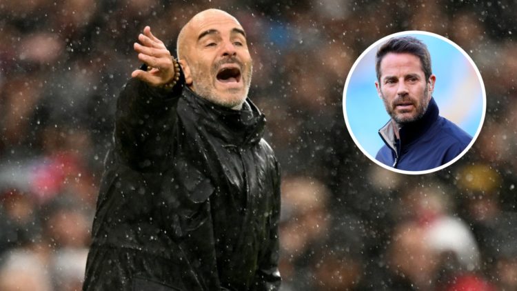 Enzo Maresca issues instructions during Manchester United vs Chelsea. Inset, Jamie Redknapp looks on prior to Manchester City v Bournemouth.