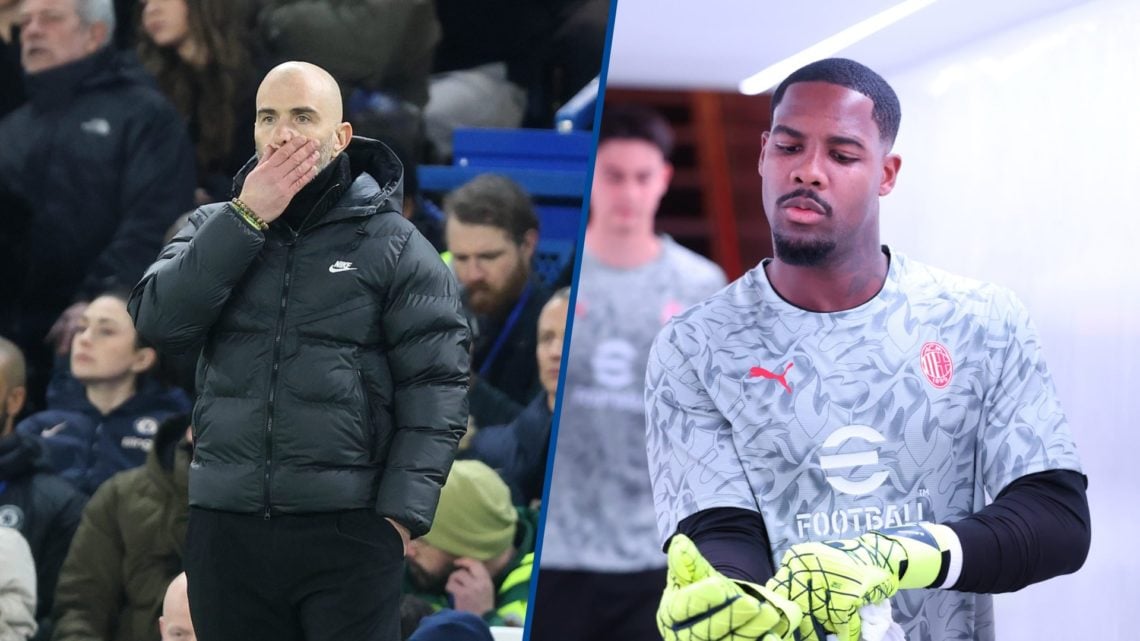 Split image - Enzo Maresca during Chelsea vs West Ham and Mike Maignan arrives before the Serie A match between AC Milan and Monza