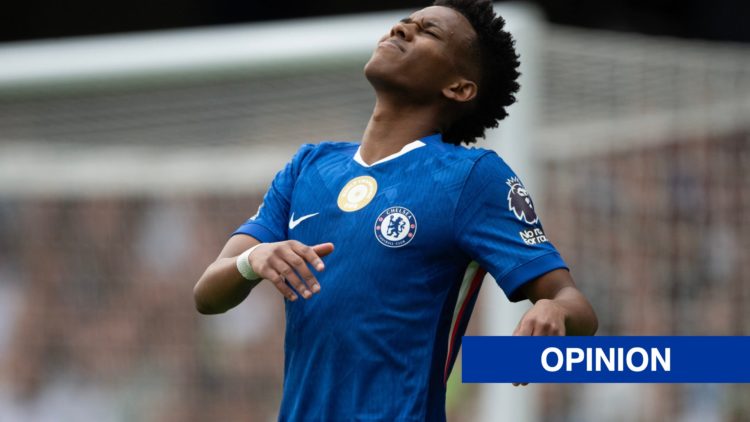 Estevao Willian reacts during Chelsea v Fulham