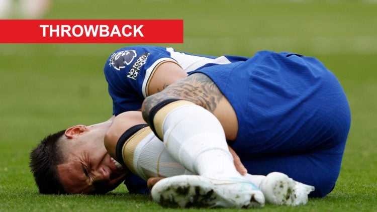 Enzo Fernandez reacts after picking up an injury during Chelsea vs Aston Villa