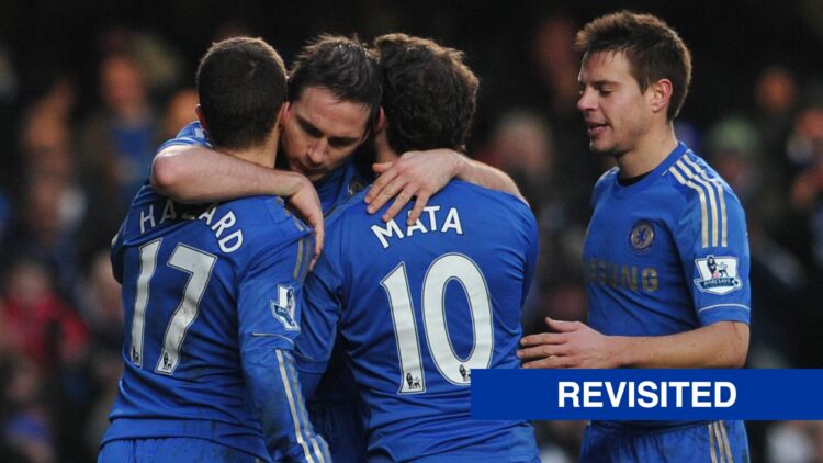 Chelsea trio Frank Lampard, Juan Mata and Eden Hazard hugging