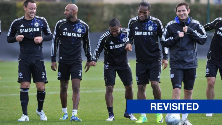 John Terry, Nicolas Anelka, Florent Malouda, Didier Drogba and Frank Lampard in a Chelsea training session.