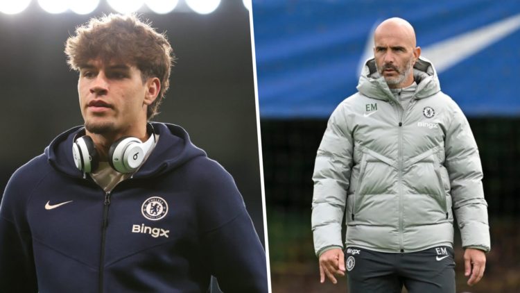 Picture one Marc Guiu before Chelsea and Newcastle United in the Carabao Cup. Picture two Chelsea manager Enzo Maresca with a football on the train...