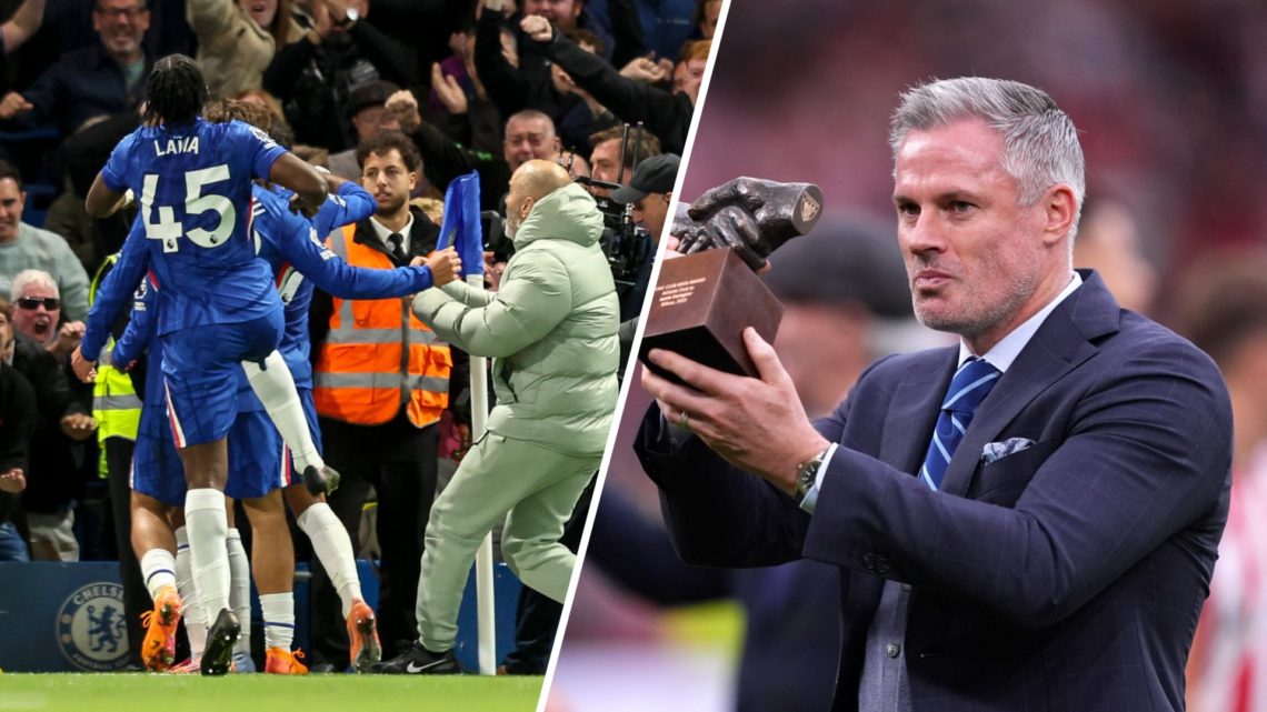 Enzo Maresca celebrates with Chelsea players during Chelsea v Liverpool - Premier League. Jamie Carragher poses during Athletic Club v Girona FC - ...