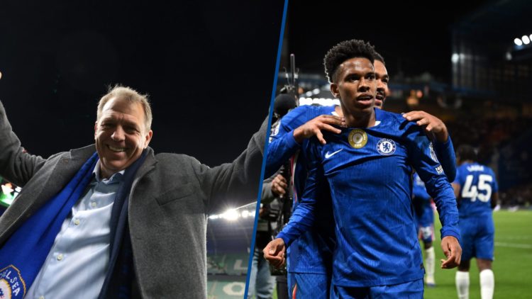 Split image - Todd Boehly celebrates after Real Betis Balompie v Chelsea FC and Estevao Willian celebrates scoring winning goal against Liverpool