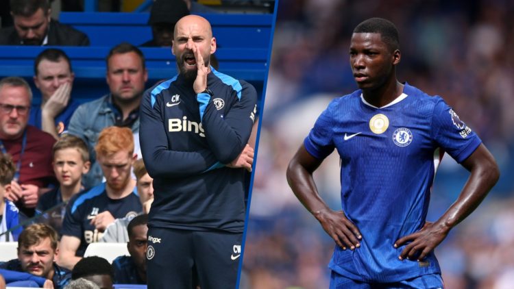 Split image - Willy Caballero giving instructions and Moises Caicedo of Chelsea during the Premier League match between Chelsea and Fulham